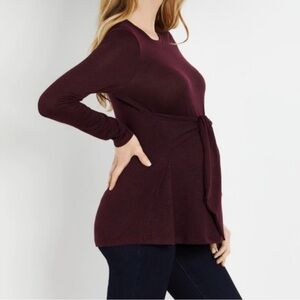 Motherhood Maternity Long Sleeve Top Over The Bump Front Tie Burgundy Size Small